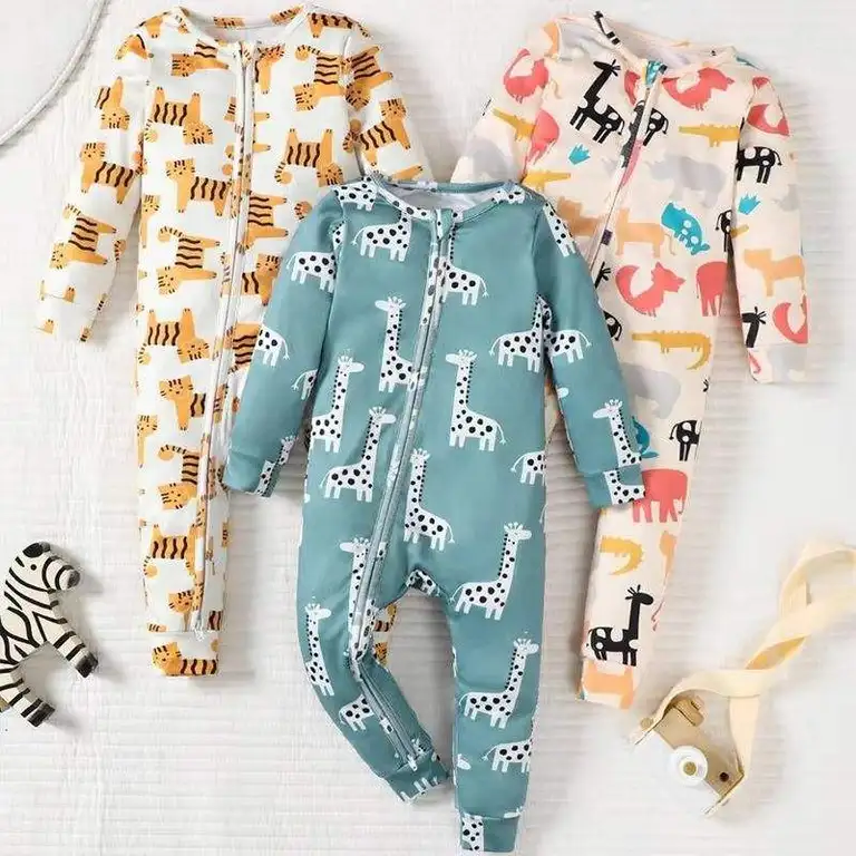 Wholesale China Source Factory Wholesale Custom Print Bamboo Viscose Pajamas Organic Double Zipper Bamboo Baby Romper