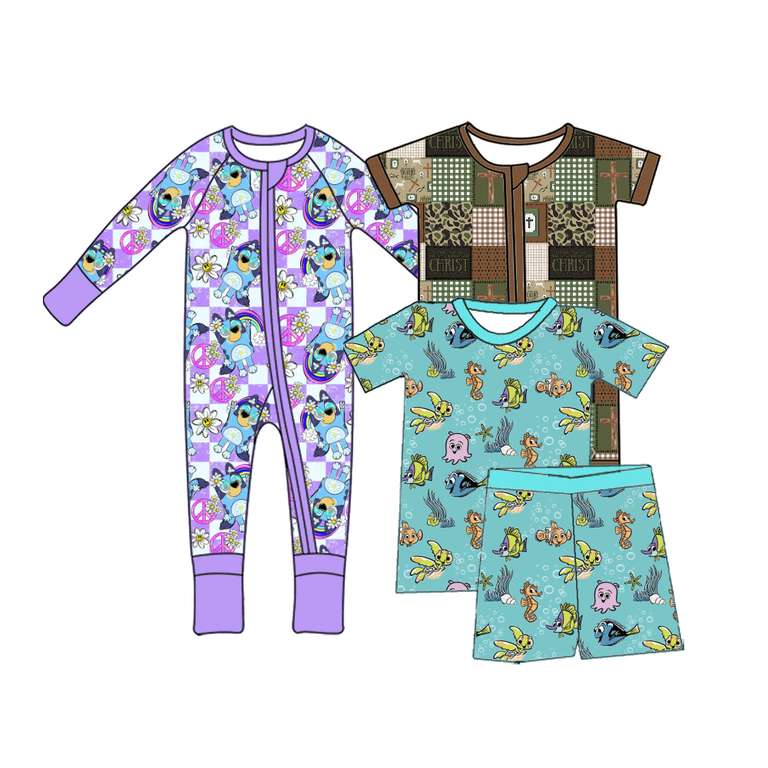 custom organic bamboo digital print natural bamboo newborn footie clothes set baby onesie rompers baby pajamas 1