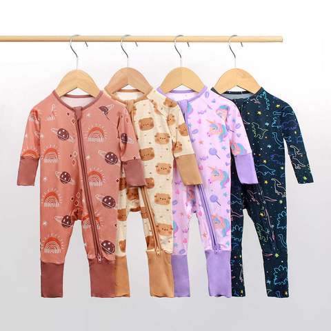Tailor-made Customized New Product Summer Newborn Baby Bamboo Romper Wholesale Printed Long Sleeved Pajamas Zipper Jumpsuit Supplier